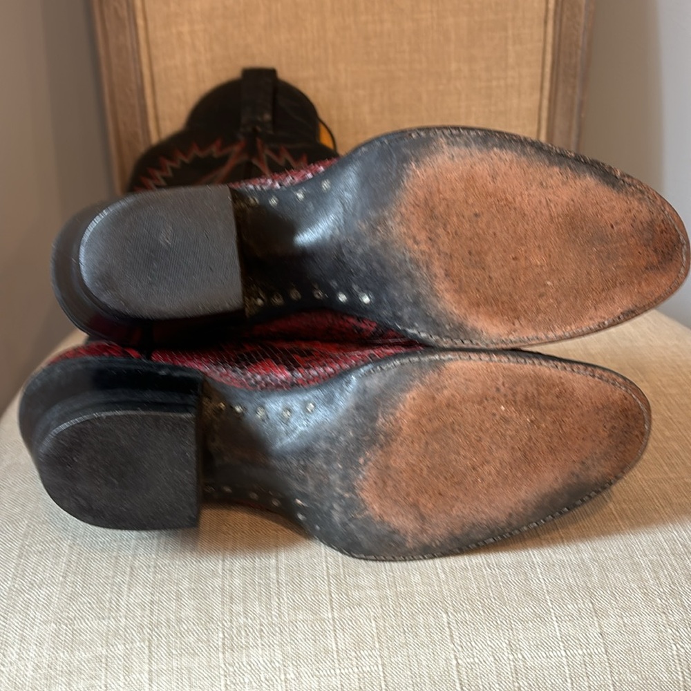 Panhandle Slim Red & Black Snakeskin Cowboy Boots women sz 7 - Picture 7 of 12
